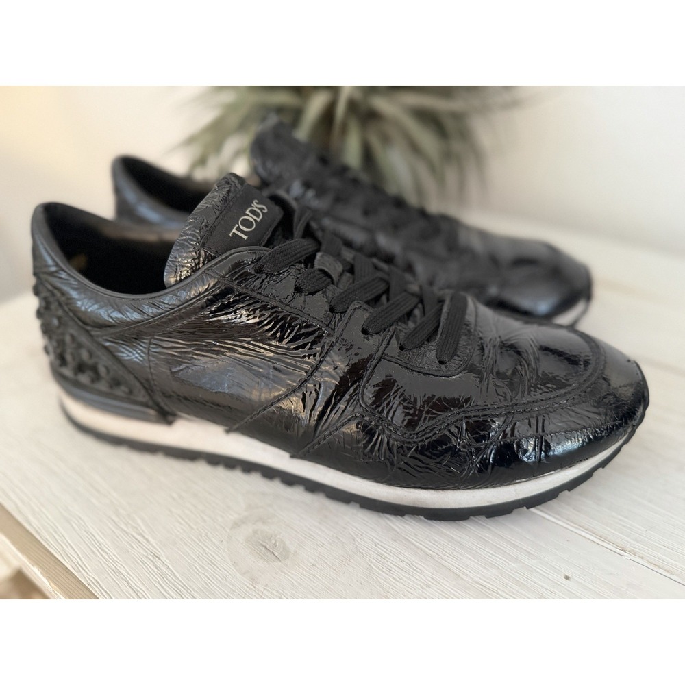 TODS Black Patent Leather Sneakers Men UK 9 (fit US 11) All Dots Spoiler Shoes